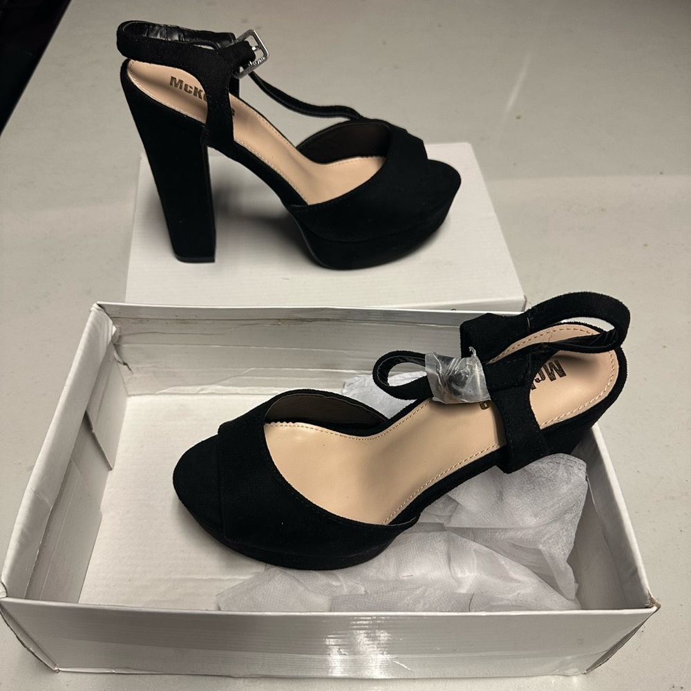 Platform black faux suede heels. 8.5 never worn